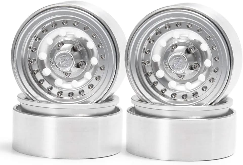 AXspeed 4 Stücke 1,9 "Beadlock-Felgen aus legiertem Metall für 1/10 RC Crawler SCX10 90046 D90 Trx4 Auto (Bright Silver)