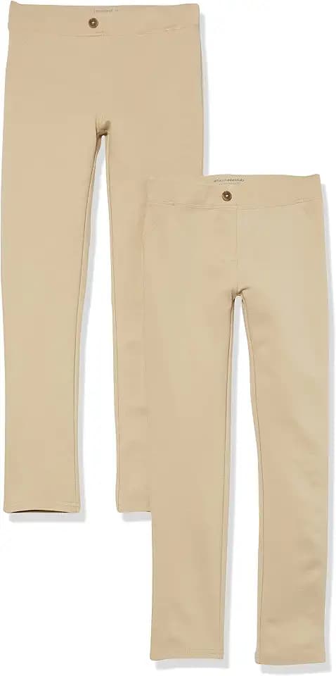 Amazon Essentials Girls and Toddlers' Uniform Slim Fit Ponte-Knit Pants with Elastic Waist, Pull On, Adjustable, Pack of 2