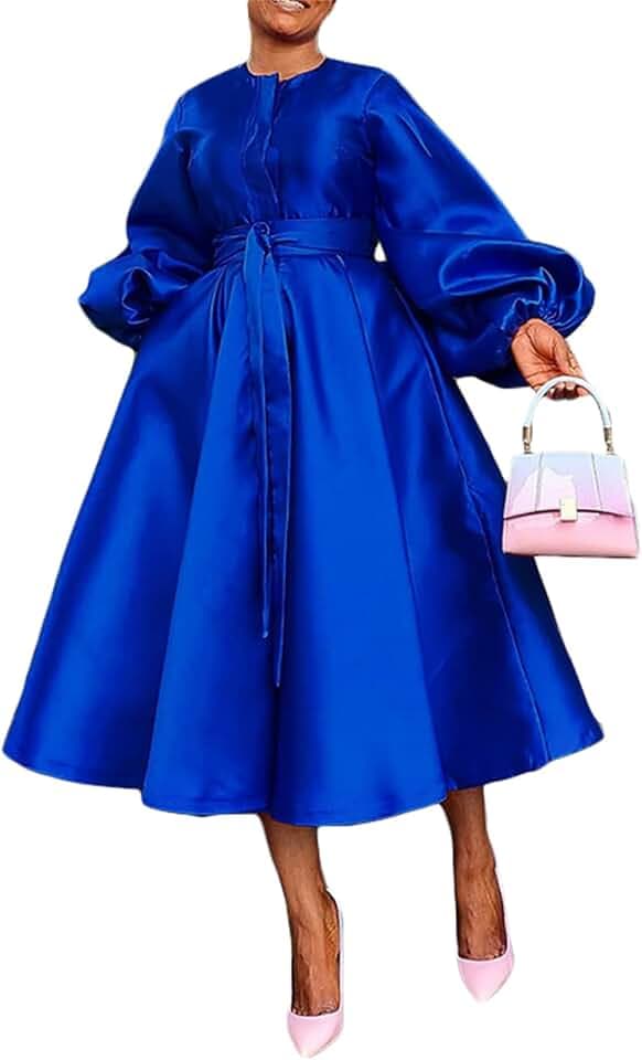 SHINFY Women's Satin Long Sleeve Church Dresses Semi Formal Maxi Dress