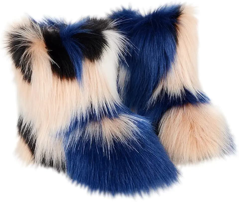 Gegefur Girls Boys Kids Faux Fur Boots Furry Fuzzy Fluffy Warm Winter Snow Boots Flat Shoes Outdoor