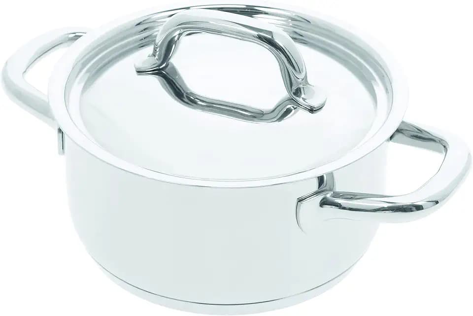 Demeyere Classico 3 Kochtopf fuer Induktion und anderen Herdarten, Topf mit Deckel aus pflegeleichtem Edelstahl mit 3-lagigem boden mit Alumiumkern, 10 Jahre Qualitaets-Garantie, 16 cm gross