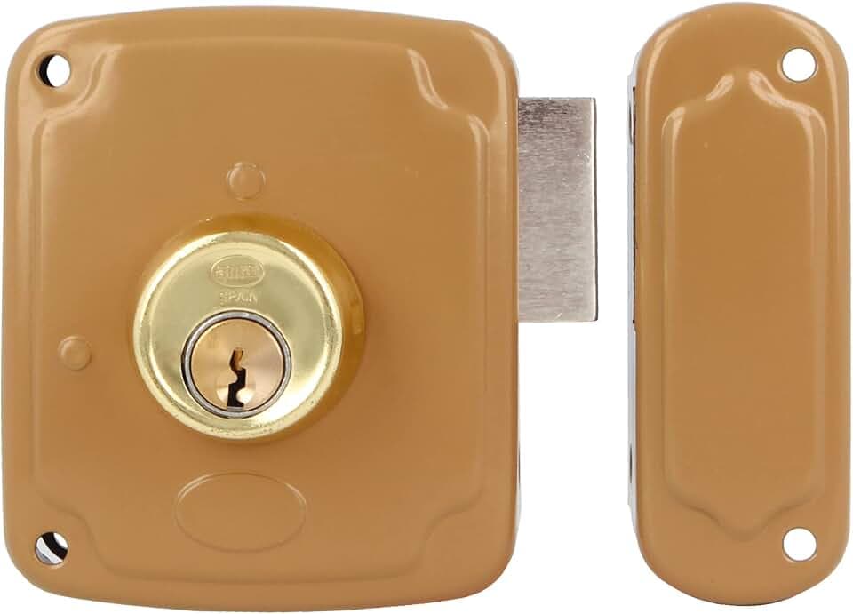 Amig - Aufschraubschloss DIN rechts mit Schließhebel und Falle für Holztüren Mod. 72PU - 80 x 95 mm - Riegel mit Rundzylinder - Stahl goldfarben