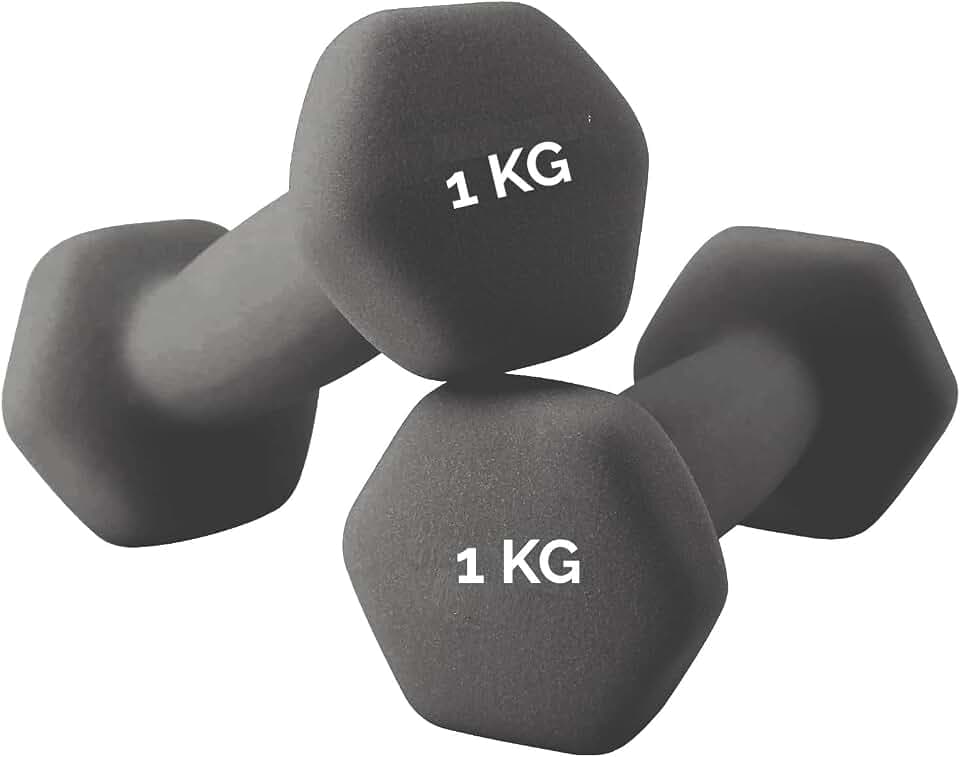 Hanteln für das Fitnessstudio zu Hause Fitness sechseckige Hanteln aus Neopren, rutschfest | Paar Dipped Dumbbell (2 x 1 kg), sortiert