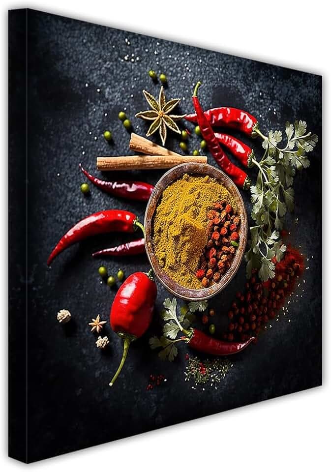 ZHOUWALLPIC Red Pepper Canvas Wall Art Kitchen Spices Paintings Chili Spice Picture Prints for Bedroom Decor Framed Ready to Hang(Kitchen-3,12.00" x 12.00")