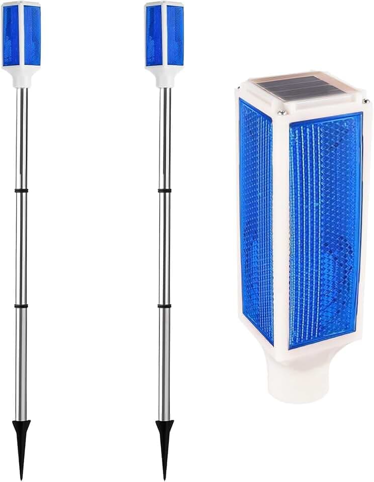 Solar Lights Outdoor,SUAVER Waterproof Solar Warning Lights Reflective Driveway Markers Flash Light, LED Solar Light for Parking Lots,Yard,Sidewalk,Road Safety,Stop Sign (Blue, 2pack)