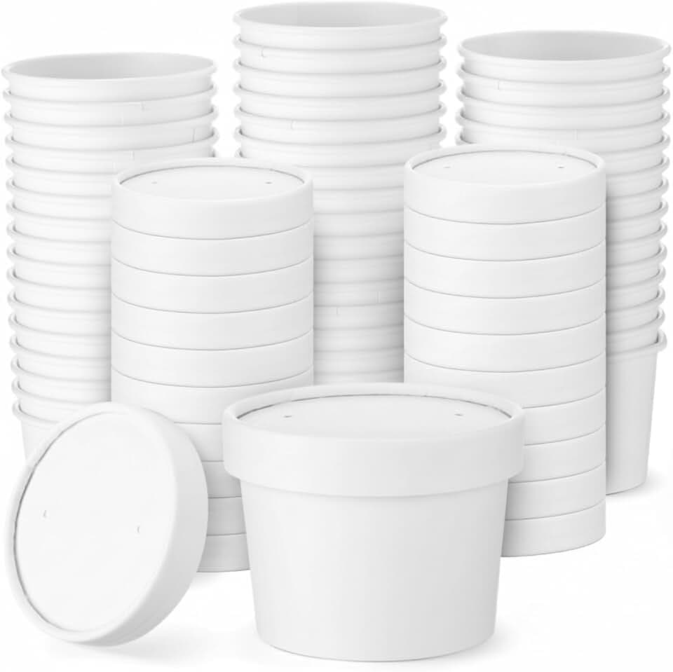 Fulmoon 50 Pack 8 Oz Paper Soup Containers with Lids, Kraft White