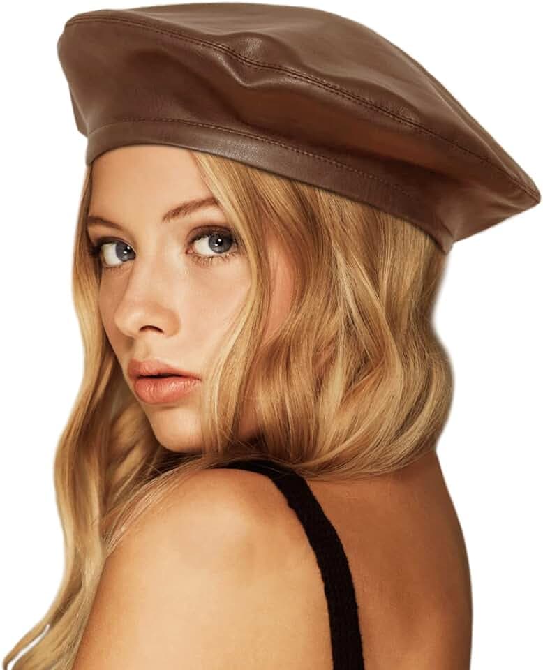 Wheebo PU-Leder-Baskenmütze für Damen, französische Baskenmütze, Künstlerhut, klassischer solider Stil