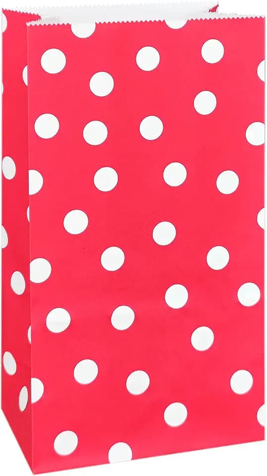 ADIDO EVA 100 PCS Red Kraft Paper Bags Biodegradable Polka Dot Paper Lunch Bags for Kid’s Birthday Party Favor (Small5.1 x 3.1 x 9.4 in)