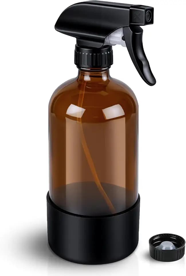 Ninsula Glass Spray Bottle with Silicone Sleeve Protection, 16 oz Amber Glass Spray Bottles, Refillable Spray Bottle Glass for Cleaning, Watering Plants, Skin Care, Plant Care, Hair Care