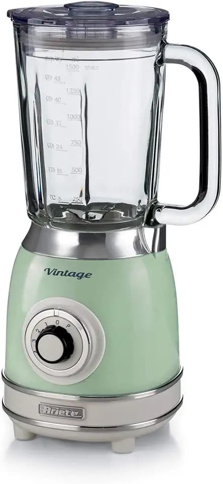 Ariete Vintage 583 Mixer aus Glas, Retro Multifunktionsmixer mit 4 Klingen, 4 Geschwindigkeiten + Pulse-Funktion, Ice-Crusher Funktion, 1,5 Liter Fassungsvermögen, 1000W, Grün