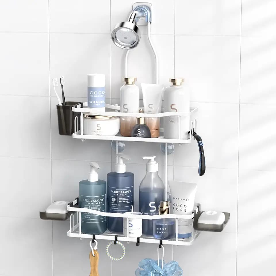Hanging Shower Caddy Over Shower Head - No Drill Rustproof Shower Rack