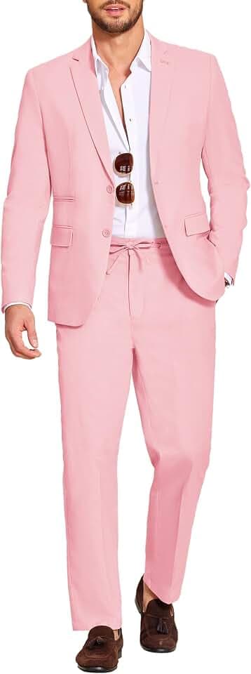 COOFANDY Men's 2 Piece Linen Suits Set Casual Lightweight Linen Suit Blazer Jacket and Pants