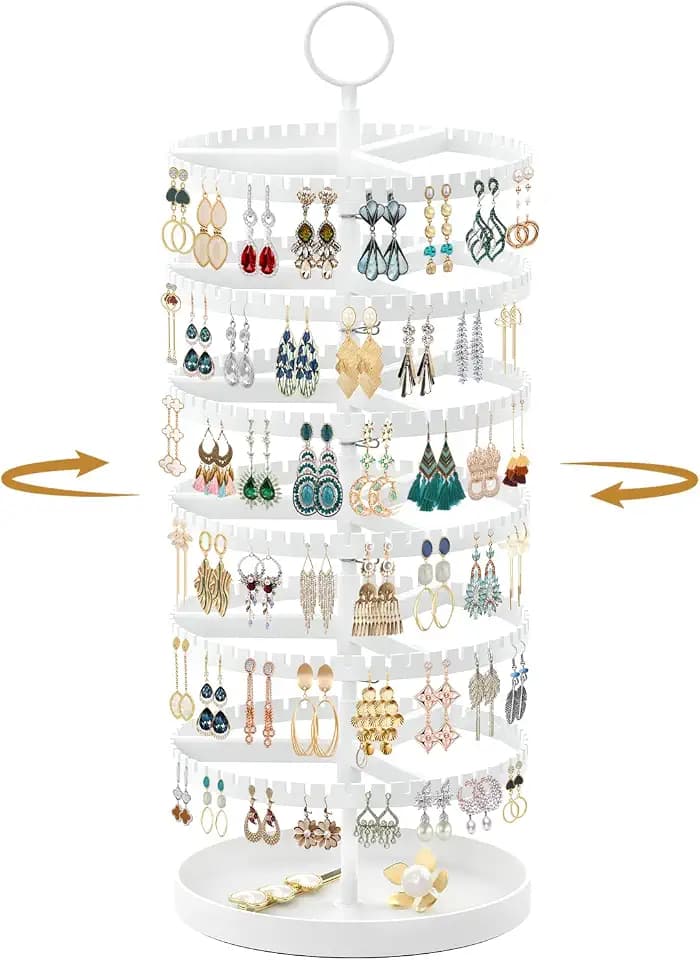Rotierend Ohrring Ständer Halter Organizer mit Metalltablett, Weiß