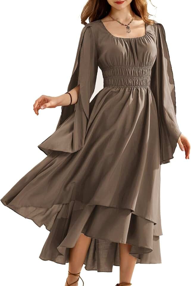 SCARLET DARKNESS Damen Mittelalter Kleid Gothic Langarm Vintage Midi Kleid
