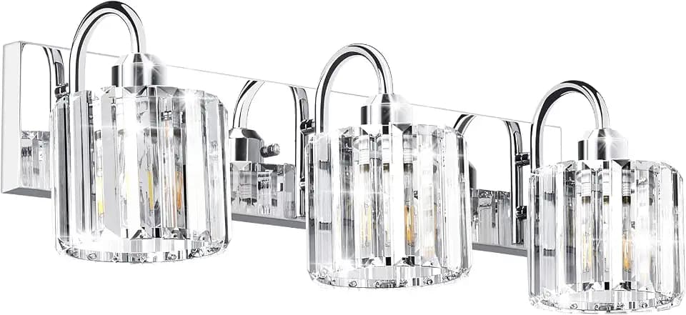Bathroom Light - 3 Light Vanity Fixture Over Mirror, Chrome Crystal Finish