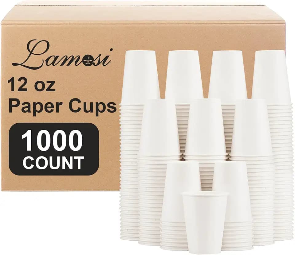 Lamosi 1000 Count 12 oz Paper Coffee Cups Bulk, White Beverages Water Cups
