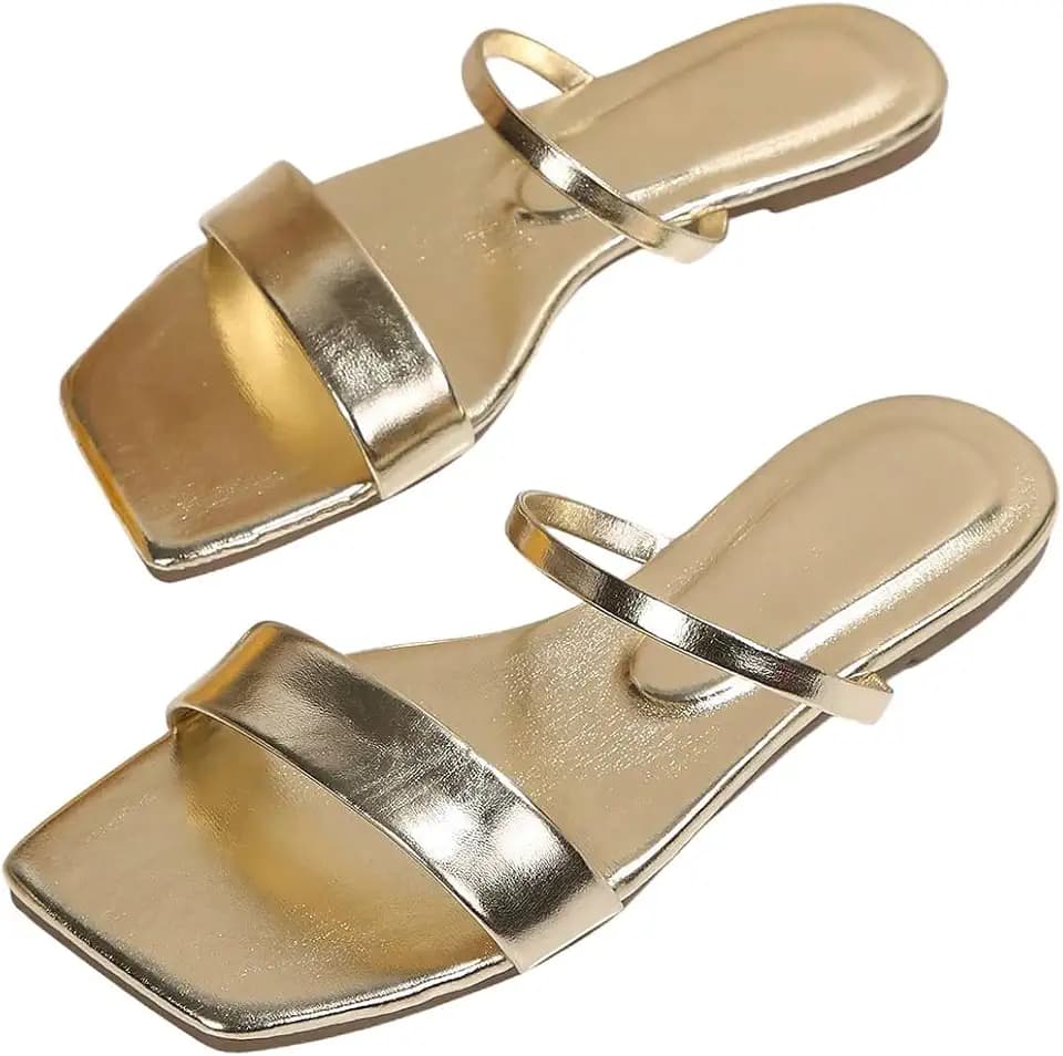 GORGLITTER Women's Flat Sandals Dressy Going Out Square Toe Strappy Sandals