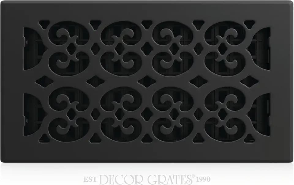 Decor Grates Metal Classic Decorative Air Vent Cover 6x12 Floor Register – Adjustable Control Lever – AC Floor Vent Covers for Home Floor Vents – Fits 6 x 12 Inch Opening – Textured Black (STH612)