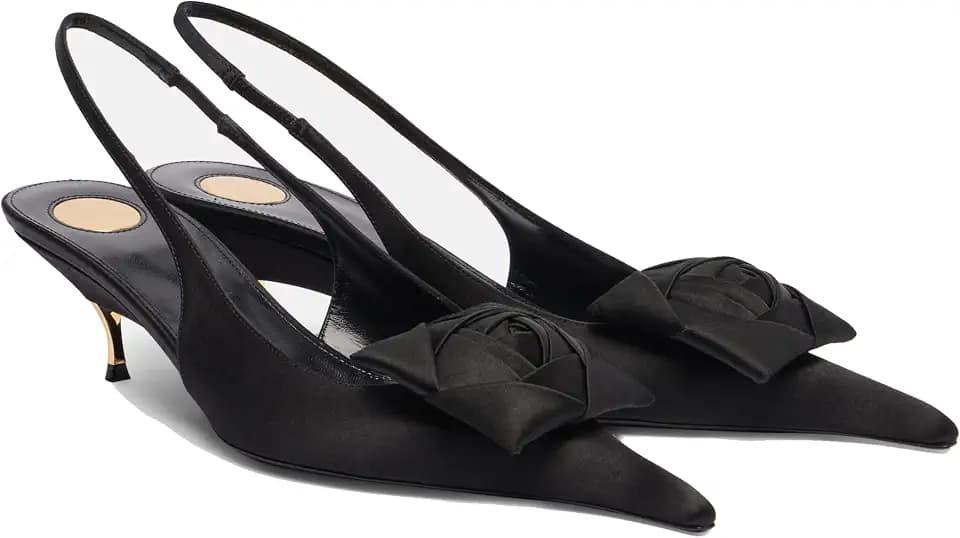 THESHY Women's Slingback Heels Floral Appliqués Pointed Toe Stiletto Metal Kitten Heels Leopard Elegant Party Shoes for Evening, Wedding, Office