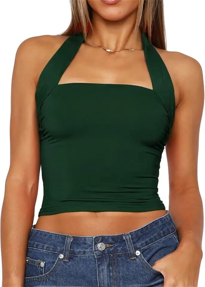 ForeFair Women Halter Neck Backless Crop Top Sexy Y2K Sleeveless Tank Top Open Back Slim Fit Tops