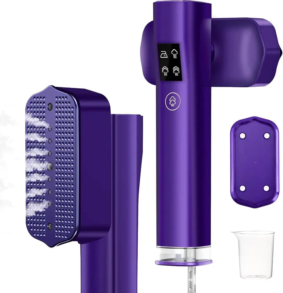 Dampfglätter, 2-in-1 Handsteamer & Bügeleisen für Kleidung, 1200W Tragbarer Steamer Reise, 4 Bügelmodi, 15s schnelles Aufheizen Dampfbügeleisen, für unterwegs und zu Hause (Lila)
