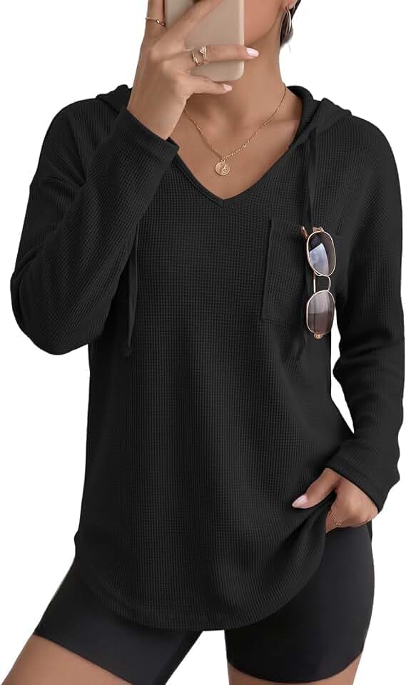Cuptacc Pullover Damen Hoodie Mit Kordelzug V-Ausschnitt Kapuzenpullover