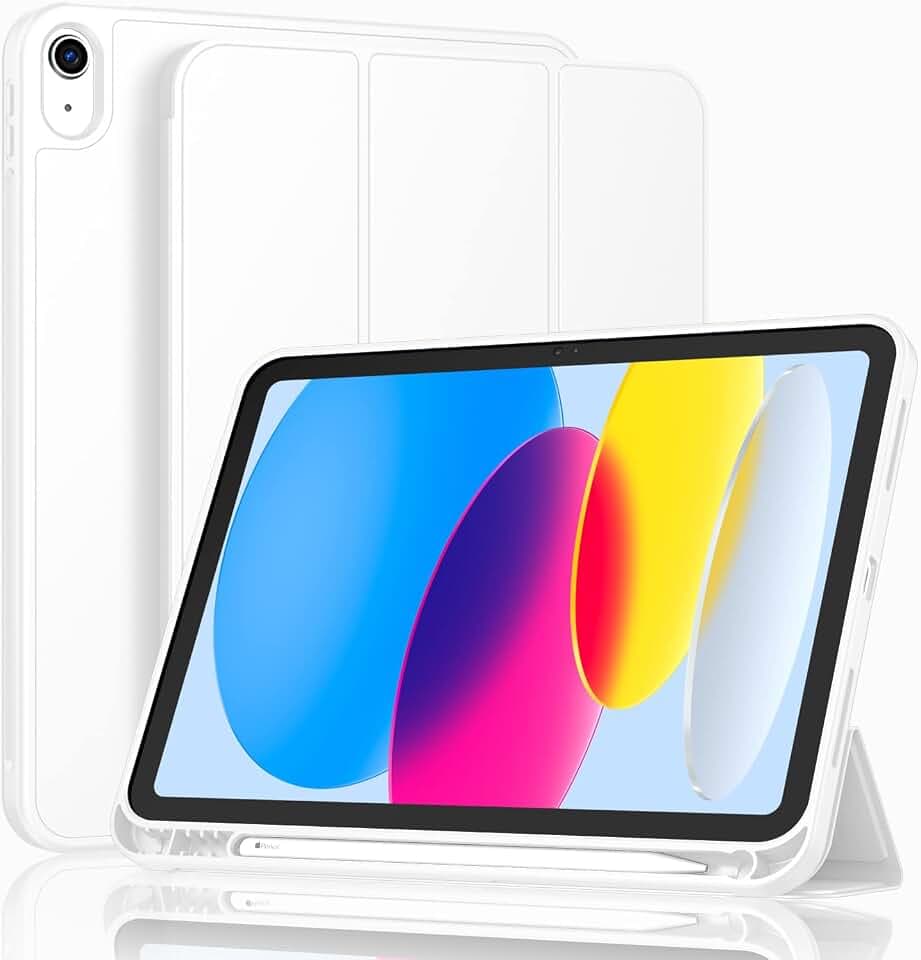 ToaPoia Case for iPad (A16) 11 Inch 2025/iPad 10th Generation 10.9 Inch 2022, Slim Trifold Stand Protective Cover with Pencil Holder and Soft TPU Back,Support Auto Sleep/Wake (White)
