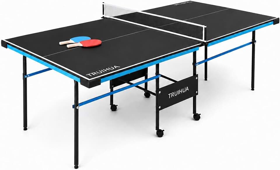 7FT Tischtennistisch Indoor Junior Kompakter klappbarer Tischtennisplatten mit Tischtennisschläger und Netz für Kinder 210 x 117 x 76 cm