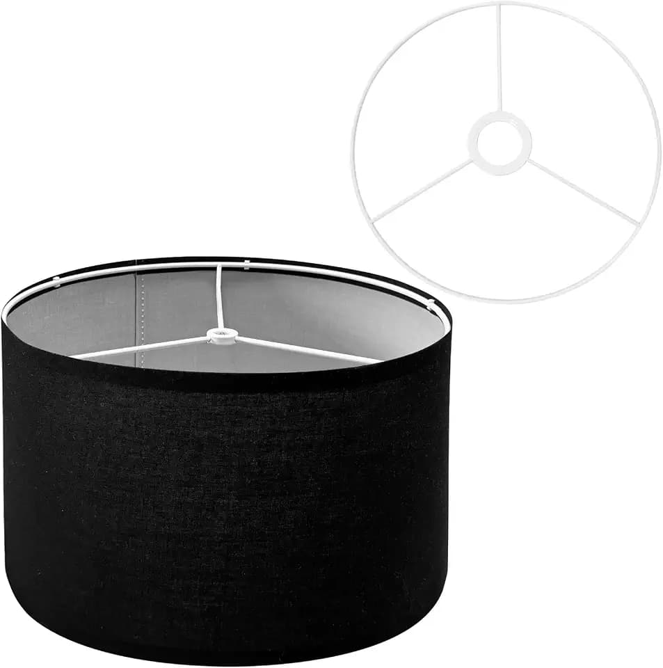Drum Lamp Shades (Spider Fitter & E27/E26/E14 Fitter) for Table Lamps 13" Top x 13" Bottom x 9.8" High Black Lampshade Lamp Shade for Floor Lamps Bedside Lamps, Black, Assembly Required