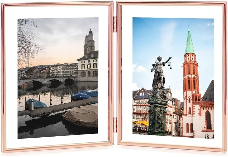 8 inches Folding Metal Picture frame for Gift, For Picture Sizes (5x7, 4x6, 3.5x5), 6x8 Inches Floating Double Metal Photo Frame for Birthday Holiday Gift