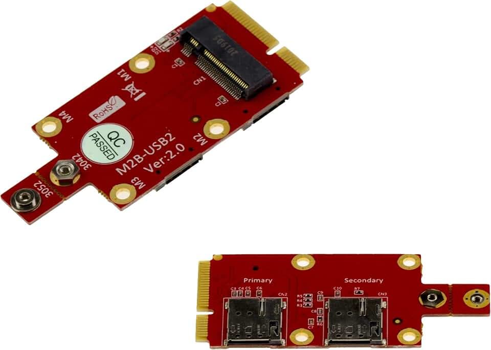 KALEA-INFORMATIQUE M2 B Key miniPCIe-Adapter für M.2 NGFF 3G 4G 5G LTE GPS-Modul an mPCIe-Anschluss mit Zwei Nano-SIM-Steckplätzen.