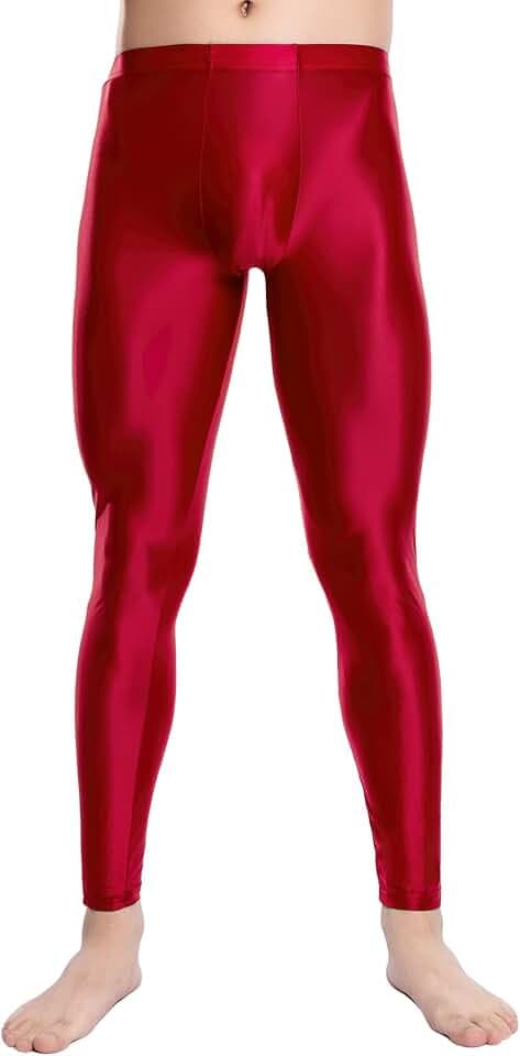 AIEOE Herren Leggings Öl Glänzend Tights Hose Stretch Glatte Hose Übergröße Glossy Strumpfhosen Slim Fit Lange Pants M-XXL