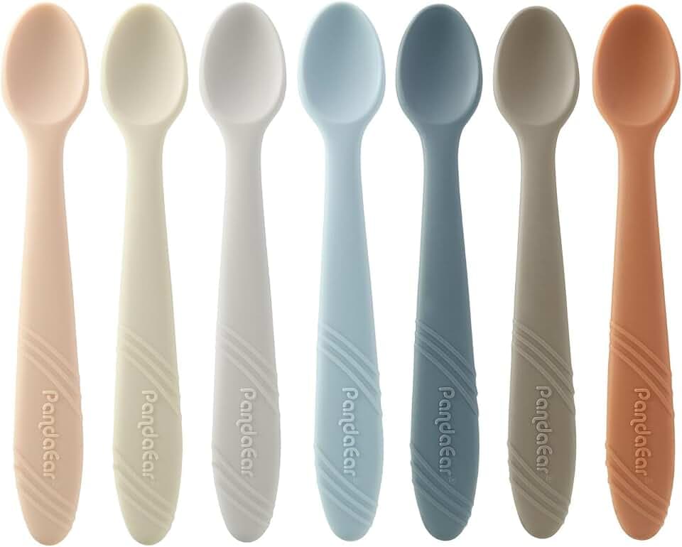 PandaEar 7 Pack Silicone Baby Spoons, First Stage Self Feeding Utensils
