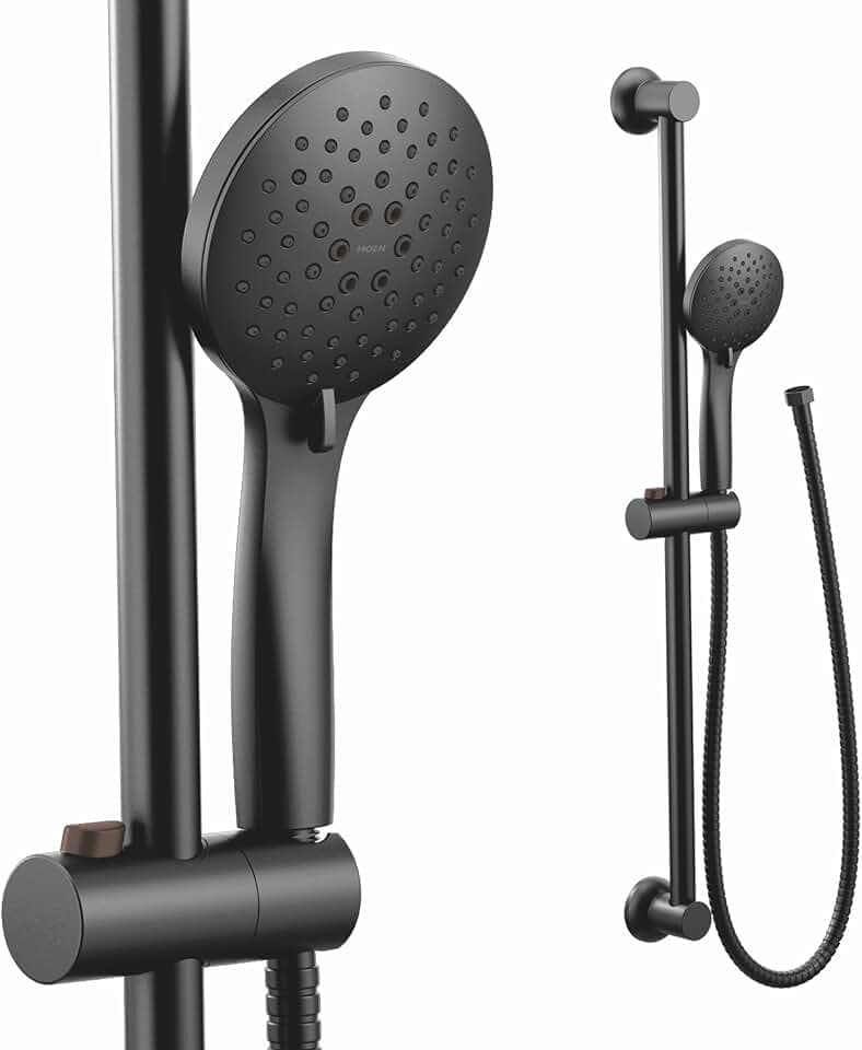 Moen Eco Performance 5 Funtion Handheld Showerhead, 30 Inch Slide Bar and 69 Inch Hose, 3558EPBL