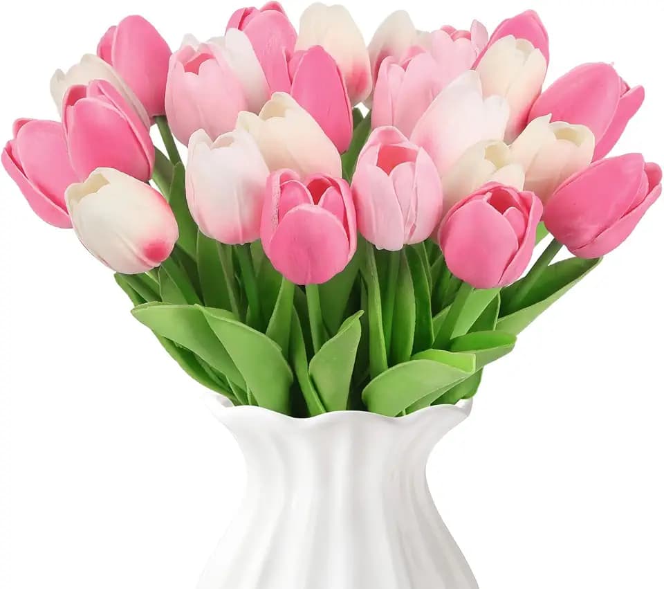 IPOPU Tulips Artificial Flowers 24pcs Multi Pink Flowers Artificial for Decoration Fake Tulips Fake Pink Flowers Floral Arrangements Faux Tulips for Table Home Wedding Centerpieces Decor (Multi Pink)