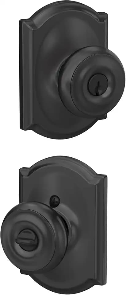 SCHLAGE Georgian Keyed Entry Door Knob, Interior/Exterior, Matte Black