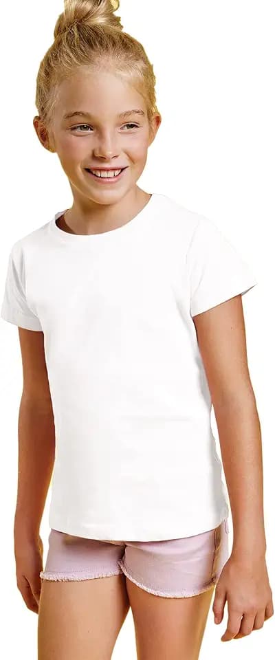 Kurzarm-T-Shirt aus 100 % Baumwolle für Mädchen, tailliertes T-Shirt, Rundhalsausschnitt, bequem, glatt, elegant