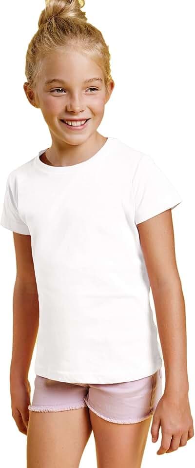 Kurzarm-T-Shirt aus 100 % Baumwolle für Mädchen, tailliertes T-Shirt, Rundhalsausschnitt, bequem, glatt, elegant