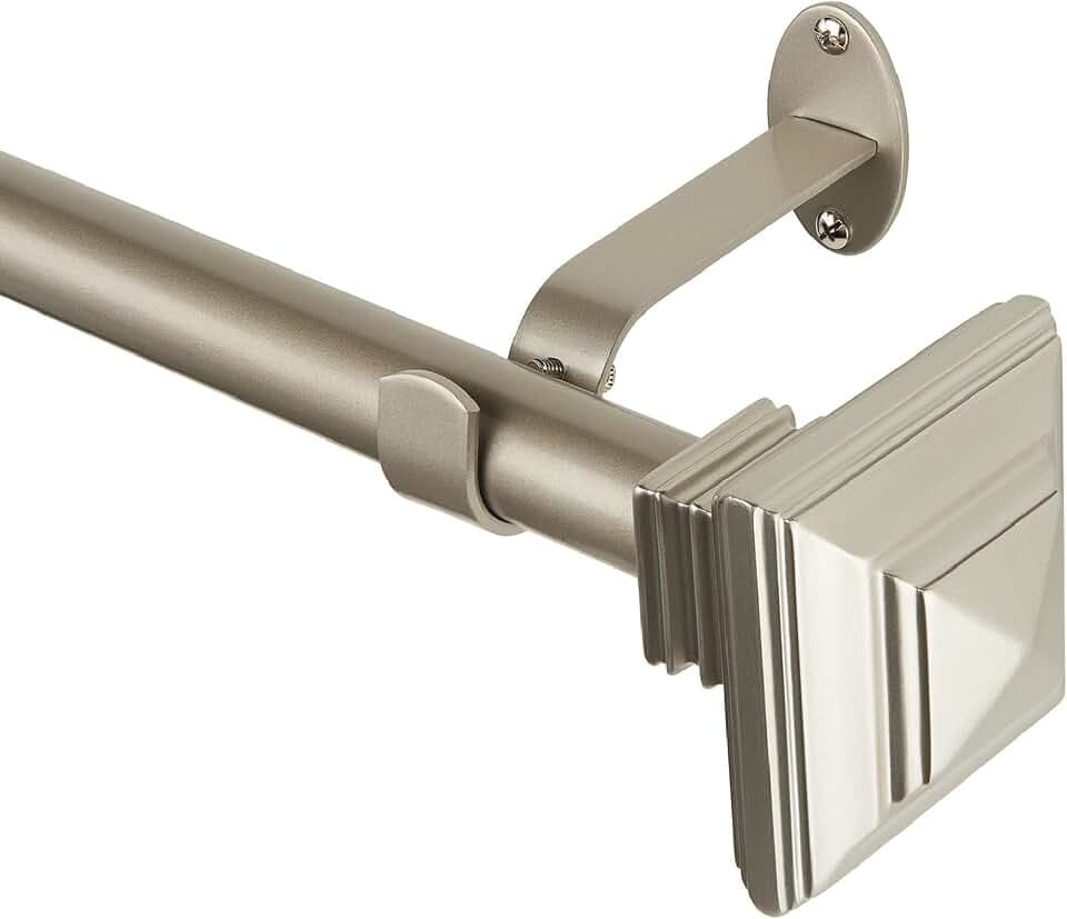 Florence Single Curtain Rod with Stacked Square Finial, Antique Pewter - 48"W x 86"L