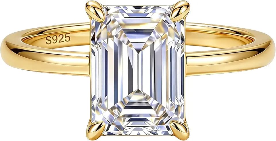 925 Sterling Silver Emerald Cut Cubic Zirconia Ring Wedding Band for Her