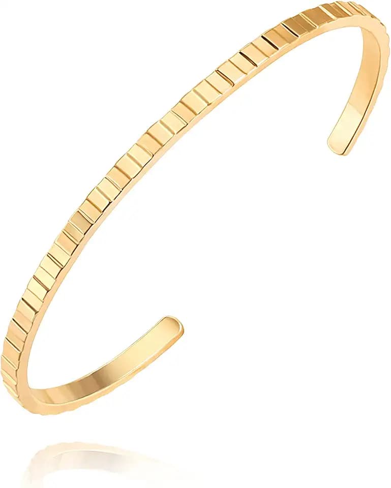 PEARLADA 18k Gold Plated Cuff Bracelet for Women, Chunky Open Bangle Adjustable Bracelet, Trendy Statement Jewelry