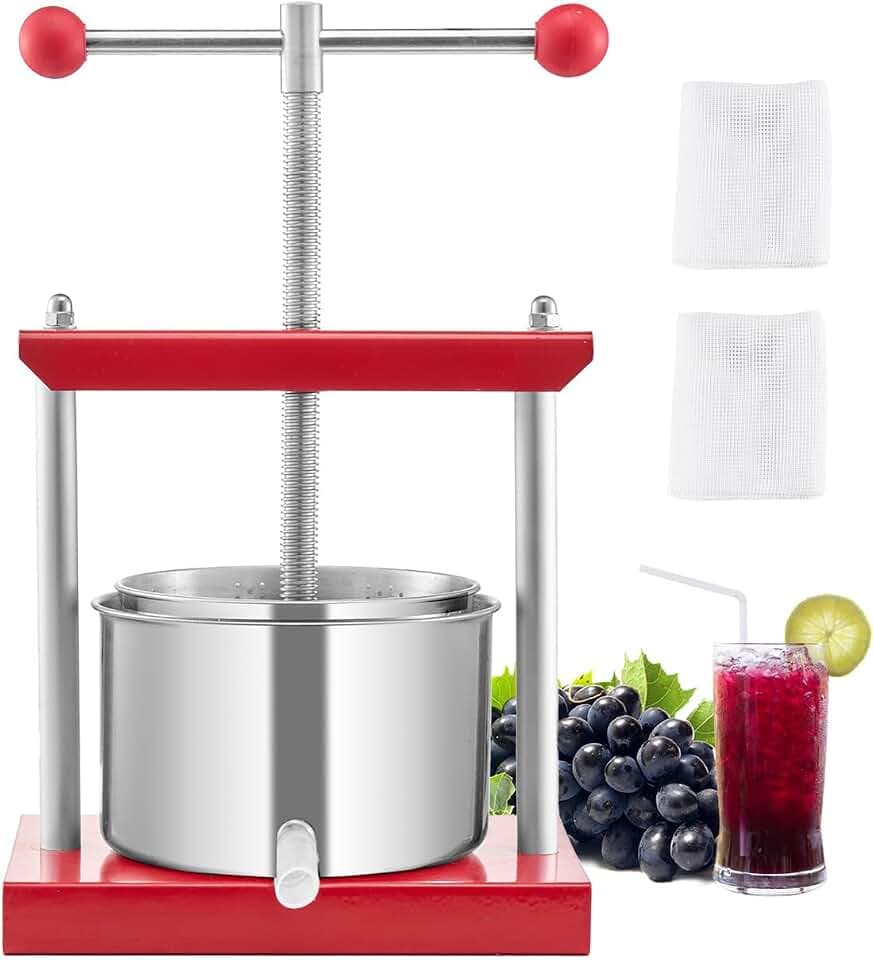 VEVOR Obstweinpresse Apfelpresse (3 L) mit 2 Edelstahlfässer, manueller Entsafter, Apfelweinpresse Apfelpresse Traubenpresse Olivenölpresse Handpresse Saftpresse mit T-Griff für Küche