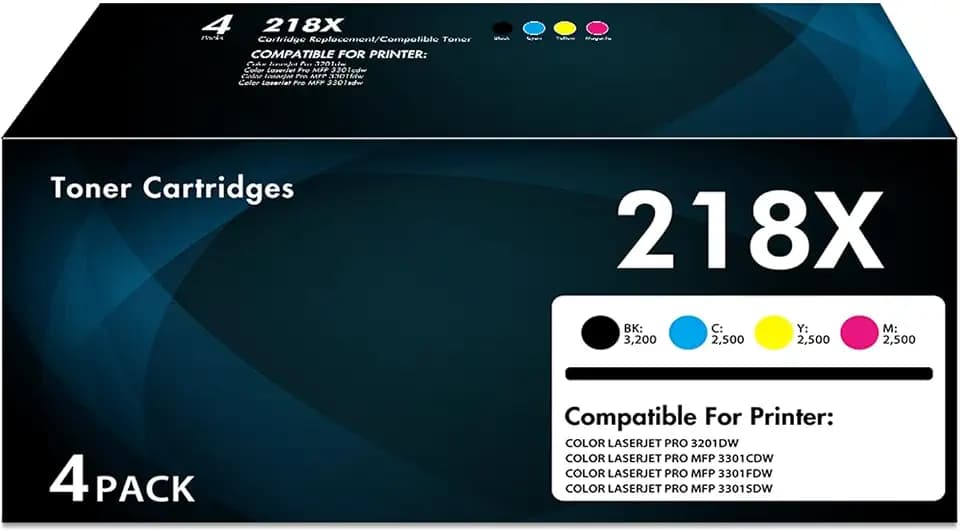 218X Toner Cartridges 4 Pack for HP 218A MFP 3301 3301fdw 3201dw with Chip