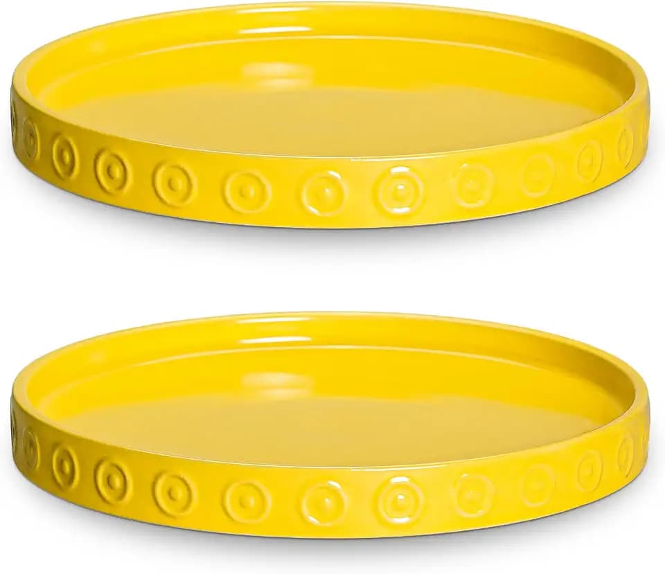 Eightpot Plant Water Catcher Tray 7.5 Inch, 2 Pack Ceramic Plant Saucers for Indoors Outdoors, Round Plants Plates to Catch Water, Modern Decorative Plants Dishes to Catch Water, Yellow