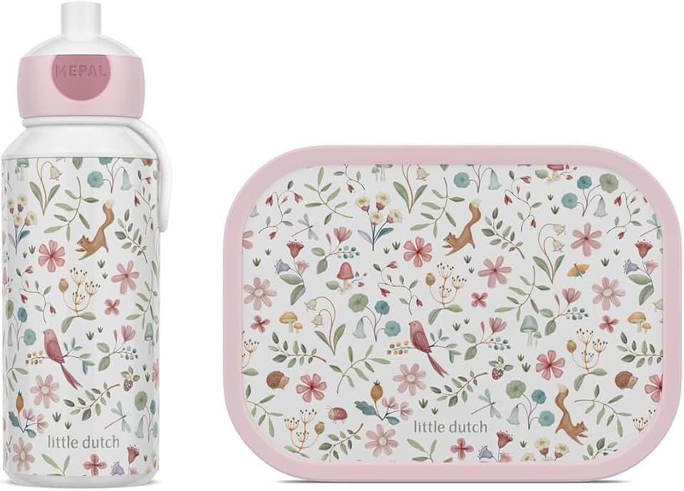 Mepal - Pausenset Campus Little Dutch - Set für Kinder mit Pop-up Trinkflasche & Lunch Box - Lunch-Set für die Schule oder unterwegs - Spülmaschinenfest - 400 + 750 ml - Fairy Wonders