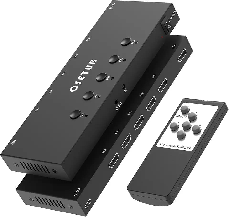 4K@60Hz 5 in 1 Out HDMI Switch, 5 Port HDMI Switcher Selector Support HDR10 & HDCP 2.2 & Full 3D with IR Remote Control Compitable with Nintendo Switch,Xbox PS5/4,Fire Stick,Roku,Apple TV for Gaming