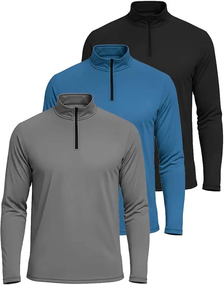 3 Pack Men's Dry Fit Quarter Zip Long Sleeve Athletic Workout Golf Shirts