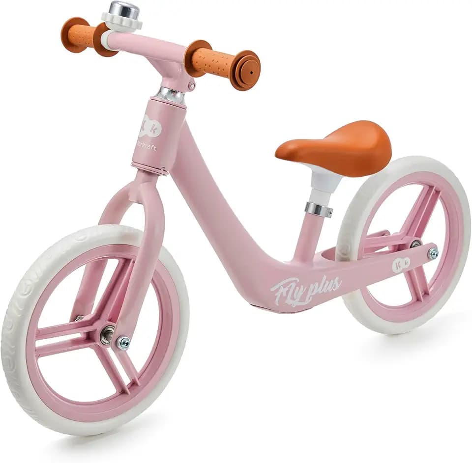 Kinderkraft Laufrad Fly Plus 2, Lernlaufrad, Kinderlaufrad, Fahrrad mit Zubehör, Klingel, höhenverstellbar Sattel, 12 Zoll Räder, Magnesiumrahme, ab 2 Jahre, Retro Design, Rosa