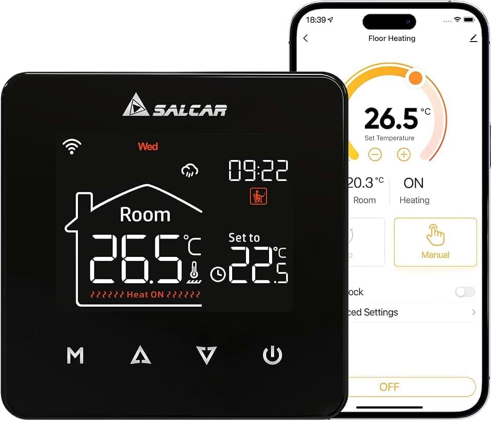 SALCAR WiFi Thermostat Heizung Smart für Wasser Fußbodenheizung Programmierbarer LCD Raumthermostat Boiler WLAN Thermostate Heizung Digital Fussbodenheizung Kompatibel Alex Google Home 3A