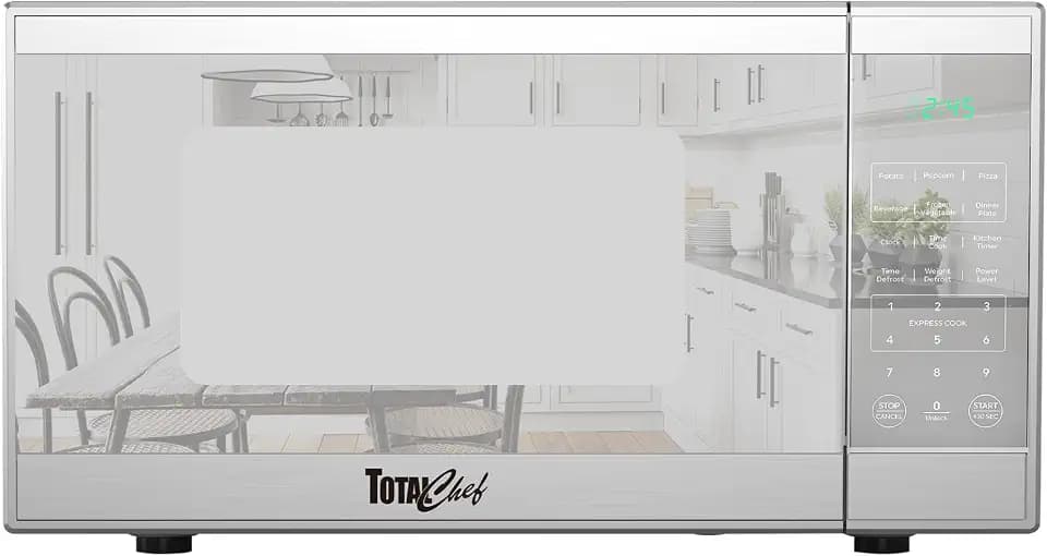 Total Chef 1.3 Cu Ft Microwave Oven – Compact Countertop Kitchen Appliance, Small Stainless Steel Microwave with Digital Touch, Pre-Set Functions, 12.8” Turntable, 1100 Watt